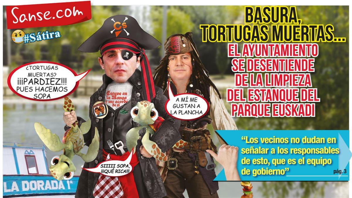 Basura, tortugas muertas... El Ayuntamiento se desentiende de la limpieza del estanque del Parque Euskadi