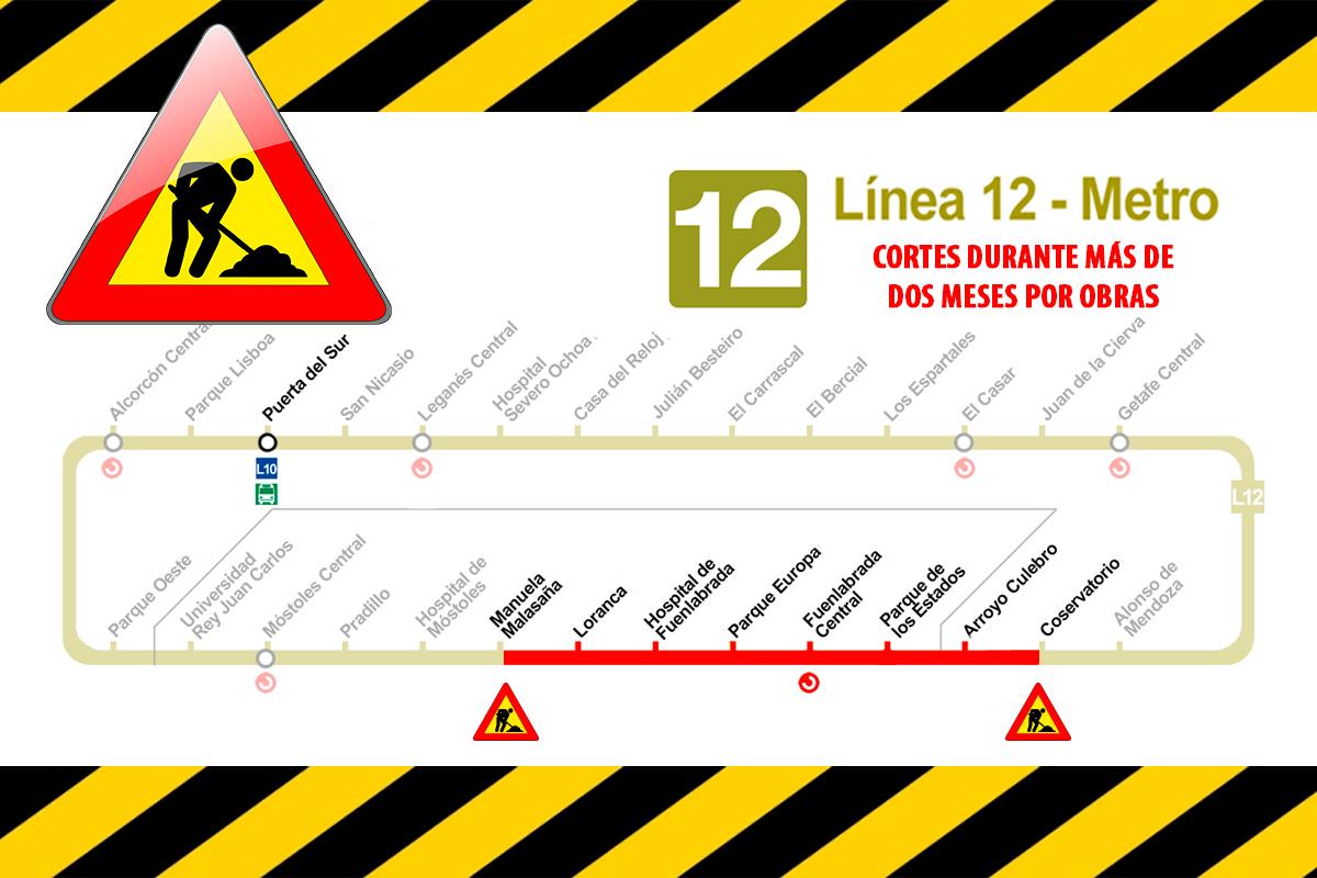 Las actuaciones en la línea de 12 (Metrosur) afectarán también a la estación Arroyo Culebro y durarán más de dos meses