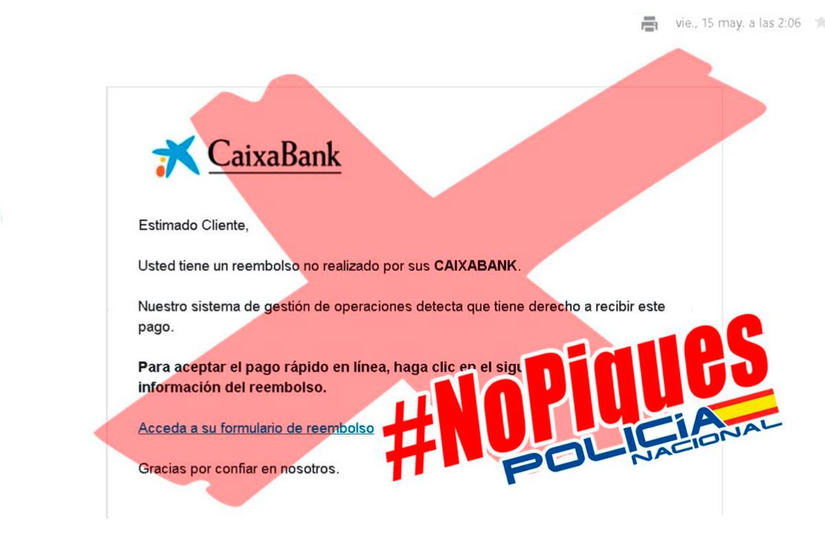 Este intento de 'phishing' afirma que el banco nos devuelve dinero