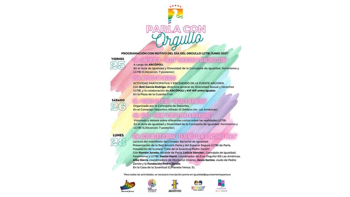 El Ayuntamiento de Parla organiza del 25 al 28 de junio diferentes actividades para celebrar el Día Internacional del Orgullo LGTBI
