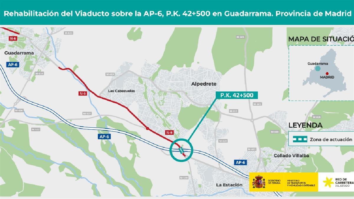 Transportes adjudica la rehabilitación del viaducto sobre la AP-6 en Guadarrama
