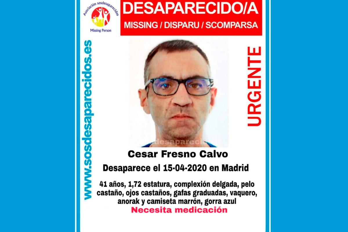 Según informa SOS Desaparecidos, Cesar desapareció el pasado 15 de abril y necesita medicación