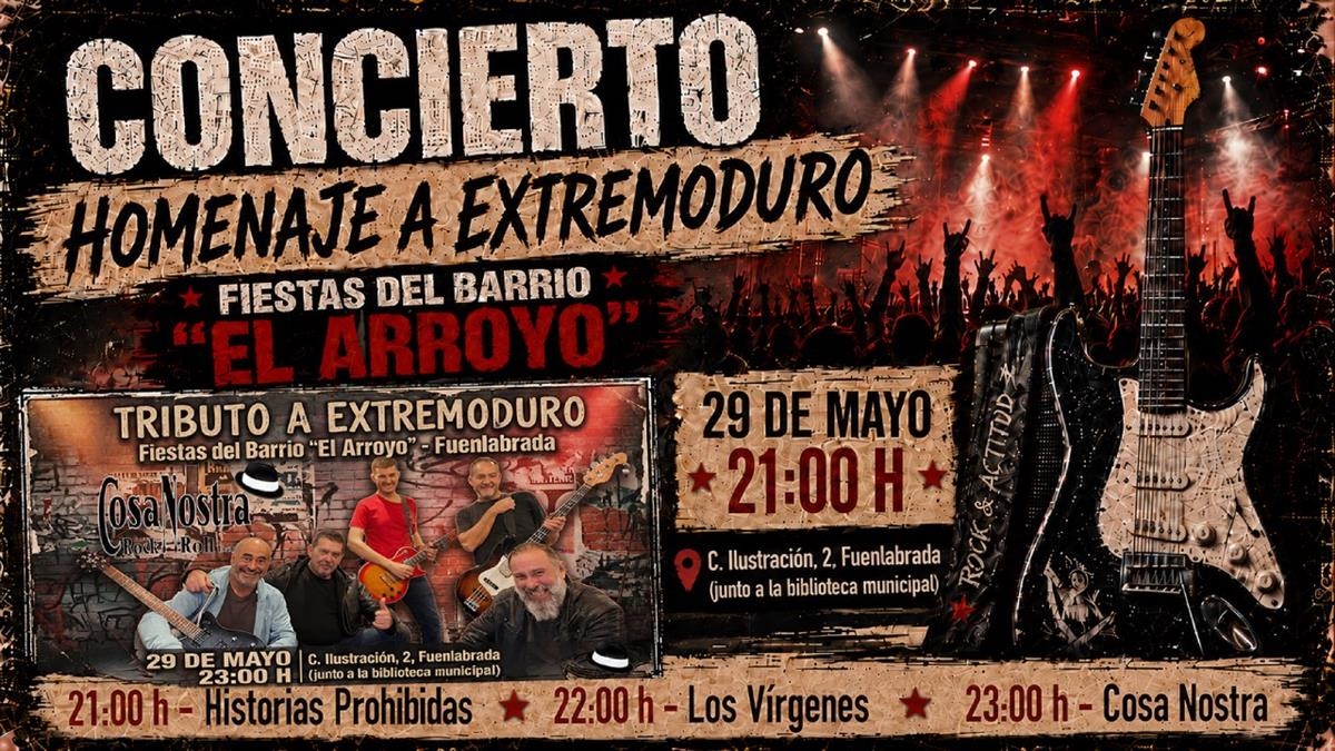 El concierto homenaje se celebrará en el barrio de "El Arroyo" a partir de las 21:00 y contará con la participación de tres grupos fuenlabreños