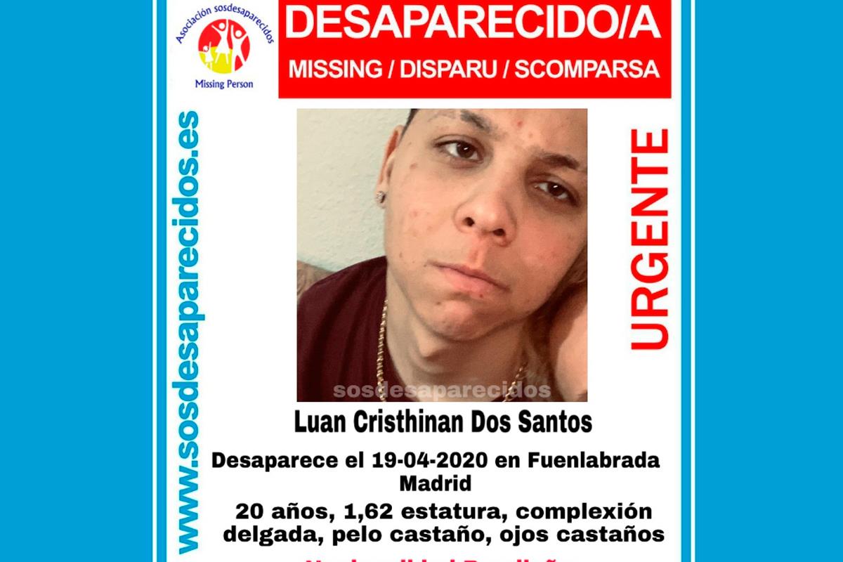 Luan Cristhinan lleva desparecido desde el pasado 19 de abril de 2020