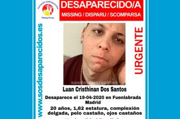 Luan Cristhinan lleva desparecido desde el pasado 19 de abril de 2020