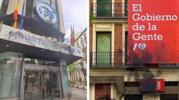 Las fachadas de Génova y Ferraz fueron rociadas con pintura negra por varios grupos de activistas 