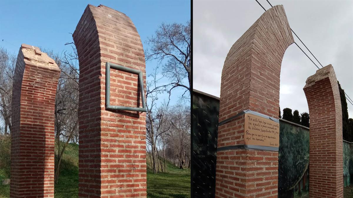 La pieza ha aparecido sin el letrero en memoria de los fusilados en El Val