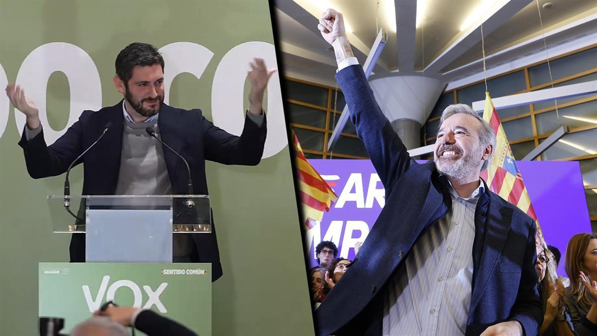 Jorge Azcón, líder popular, se proclama vencedor de las elecciones y se prepara para elaborar pactos con un partido que duplica sus resultados